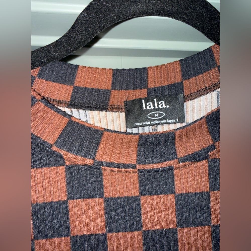 Dressed in LALA Brown and Black Checkered Wide-Leg Pants Set - Picture 5 of 13